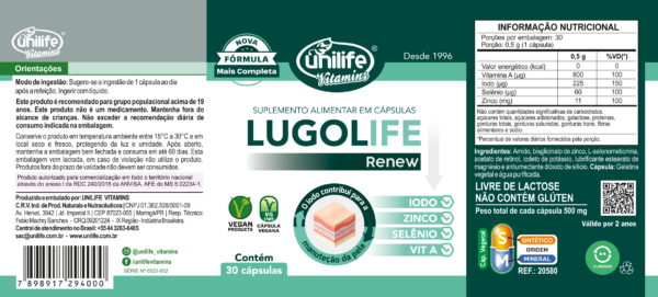 Lugolife Renew - 30  cápsulas 500 mg | Unilife - Imagem 2