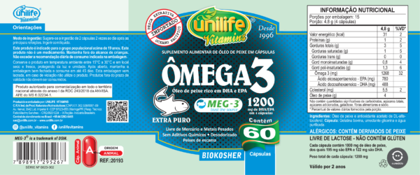Ômega 3 Óleo de Peixe Extra Puro - 60 cápsulas 1200 mg | Unilife - Imagem 2