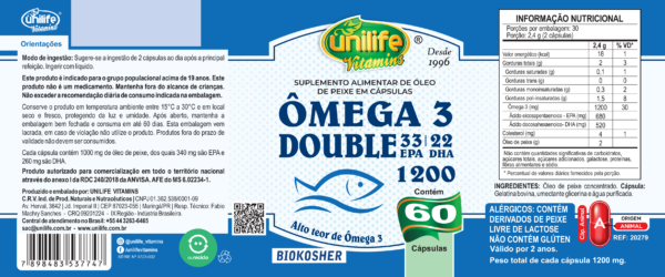 Ômega 3 Double - 60 cápsulas 1200 mg | Unilife - Imagem 2