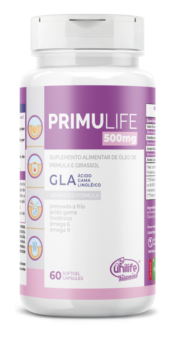 PrimuLife GLA - Óleo de Prímula e Girassol - 60 cápsulas 500 mg | Unilife
