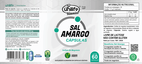 Sal Amargo em cápsulas 850 mg | Unilife - Imagem 2