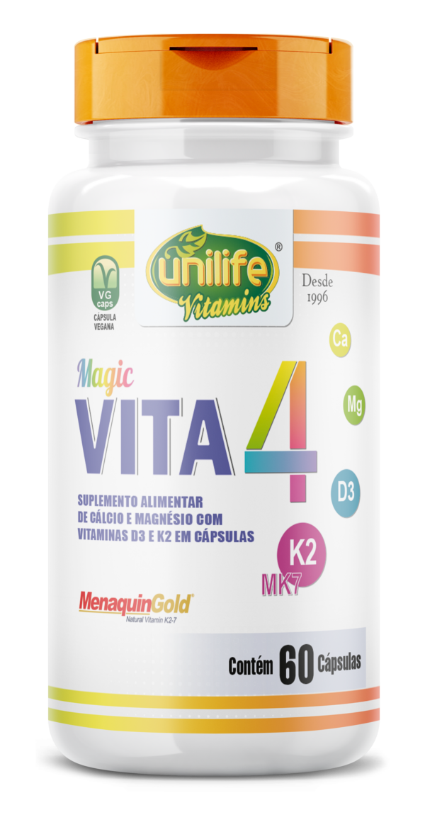 Magic Vita4 - Cálcio, Magnésio, Vitaminas D3 e K2 - 60 cápsulas 710 mg | Unilife