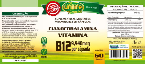 Vitamina B12 - Cianocobalamina - 60 cápsulas - Imagem 2