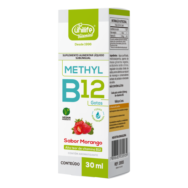 Vitamina B12 - Methyl Gotas 30 ml - Sabor Morango | Unilife