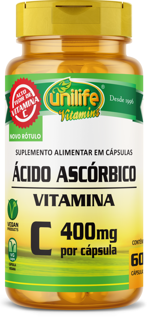 Vitamina C 400 mg - Ácido Ascórbico - 60 cápsulas 750 mg | Unilife