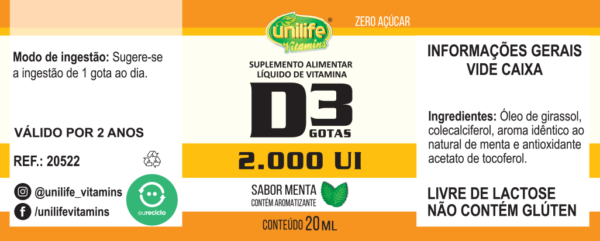 Vitamina D3 2000UI/gota - Colecalciferol Gotas 20 ml | Unilife - Imagem 3
