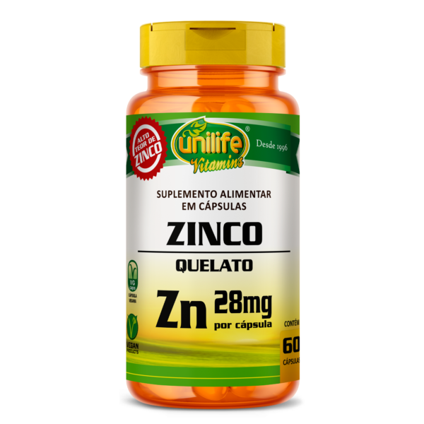Zinco Quelato - 60 cápsulas 600 mg | Unilife